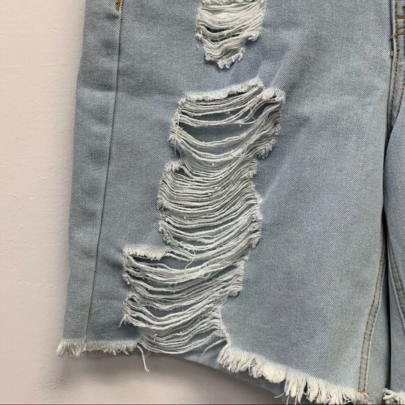 Indigo Rein Recycled Super High Rise Distressed Denim Bermuda Shorts, Size 3/25 - Picture 7 of 12